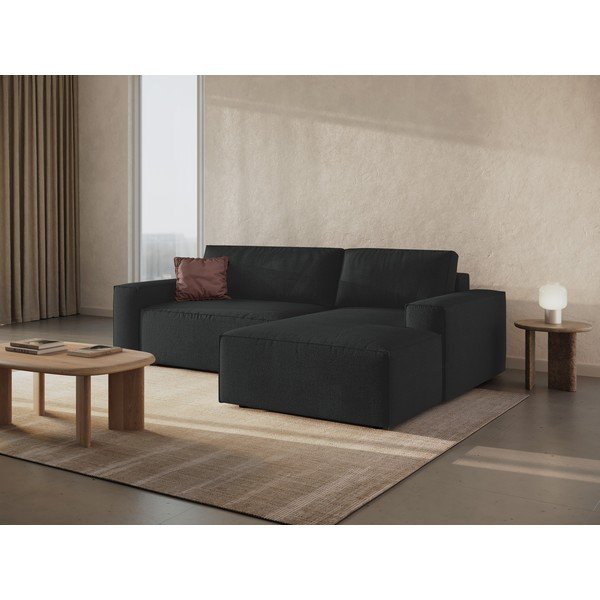 Iš boucle sulankstoma kampinė sofa juodos spalvos (su dešiniuoju kampu) Jodie – Micadoni Home-image-1
