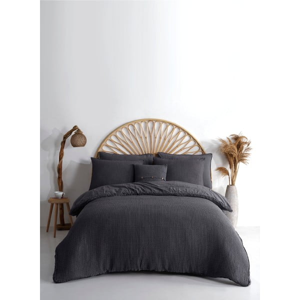 Antracito spalvos iš ranforce medvilnės dvigulė/itin ilga patalynė 240x220 cm Waffle Striped – Mila Home Luxury