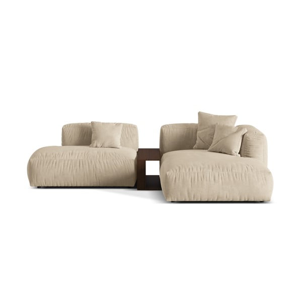 Smėlio spalvos iš velveto modulinė kampinė sofa (su dešiniuoju kampu/su gultu) Martina – Micadoni 