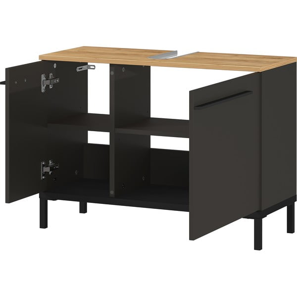 Tamsiai pilka ąžuolinė spintelė po praustuvu 80x59 cm Yonkers - Germania-image-2