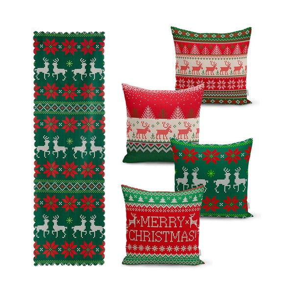 4 kalėdinių pagalvių užvalkalų ir staltiesės rinkinys Minimalist Cushion Covers Merry Christmas