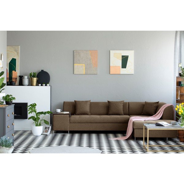 Šviesiai ruda kampinė sofa-lova su sidabrinėmis kojelėmis "Cosmopolitan Design Orlando", dešinysis kampas-image-1