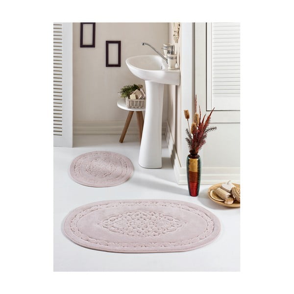 2 violetinių ovalo formos vonios kambario kilimėlių rinkinys