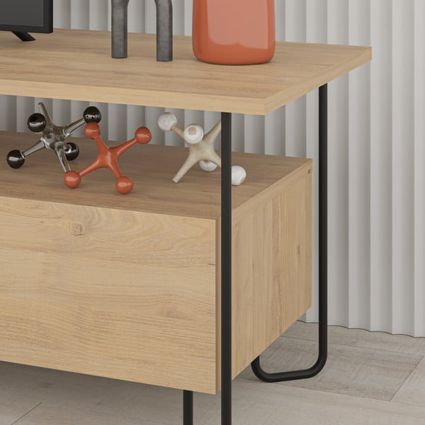 TV spintelė natūralios spalvos iš ąžuolo 150x45 cm Dilly – Marckeric-image-4