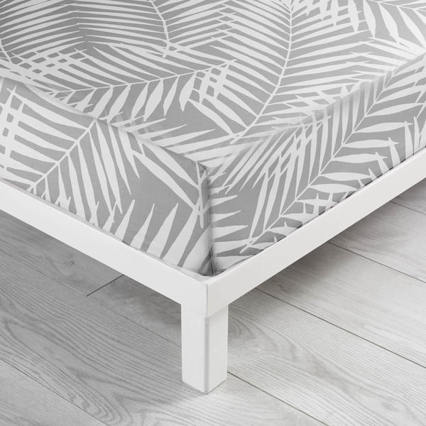 Paklodė iš medvilnės baltos spalvos/pilkos spalvos su guma 90x190 cm Botania – douceur d'intérieur