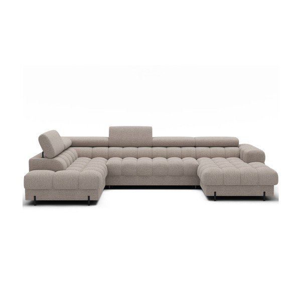 Smėlio spalvos iš boucle sulankstoma kampinė sofa (su kairiuoju kampu/„U“ formos) Feraria – ELTAP