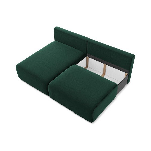 Tamsiai žalios spalvos sulankstoma/su sandėliavimo vieta kampinė sofa iš velveto (su kairiuoju kampu/su gultu) Kalena – Makamii-image-4