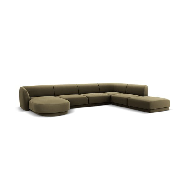 Kampinė sofa žalios spalvos iš velveto (su dešiniuoju kampu/„U“ formos) Miley  – Micadoni Home-image-3