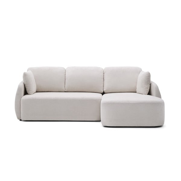 Kreminės spalvos iš šenilinio audinio sulankstoma kampinė sofa (su dešiniuoju kampu/su gultu) Laira – Kave Home