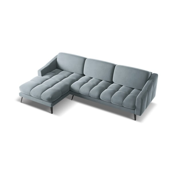 Šviesiai mėlynos spalvos iš velveto kampinė sofa (su kairiuoju kampu) Nalu – Makamii-image-4