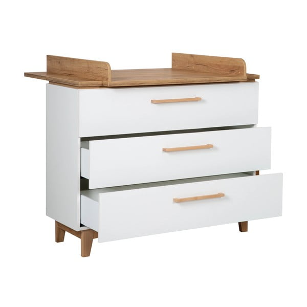 Žema su vystymo stalu vaikiška šoninė spintelė baltos spalvos iš ąžuolo 118x104 cm Finn – Roba-image-4