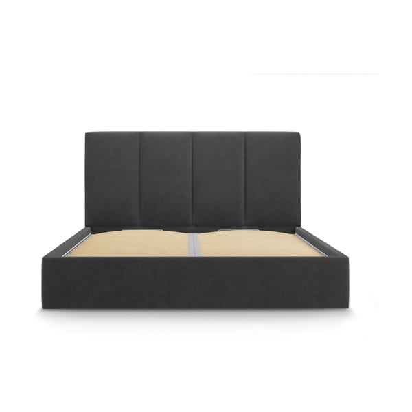 Tamsiai pilka aksominė dvigulė lova Mazzini Beds Juniper, 160 x 200 cm-image-2