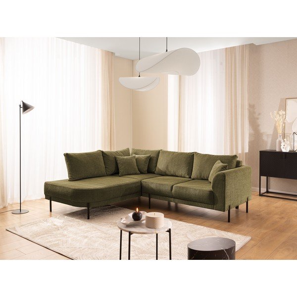 Žalios spalvos kampinė sofa iš šenilinio audinio (su kairiuoju kampu/„L“ formos) Mauris  – Ropez-image-1