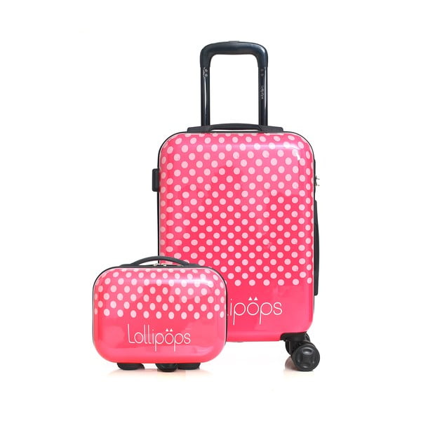 Rožinės spalvos bagažo ant 4 ratukų ir lagamino rinkinys Lollipops Penny