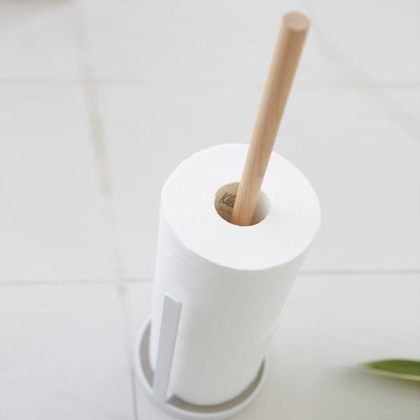 Baltas tualetinio popieriaus laikiklis su buko medžio detalėmis YAMAZAKI Tosca-image-2