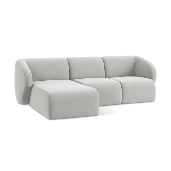 Šviesiai pilkos spalvos kampinė sofa iš velveto (su kairiuoju kampu/su gultu) Lani – Makamii-image-4