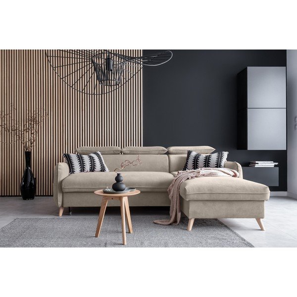 Sulankstoma kampinė sofa iš velveto smėlio spalvos (su dešiniuoju kampu) Sweet Harmony – Miuform-image-1