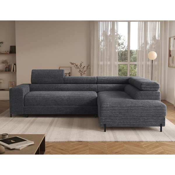 Tamsiai pilkos spalvos kampinė sofa iš kordinio velveto (su dešiniuoju kampu/„L“ formos) Colesio – ELTAP-image-2