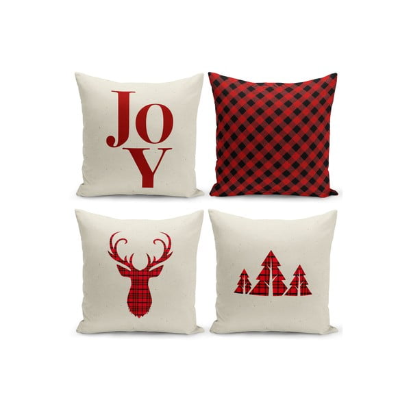 4 kalėdinių dekoratyvinių pagalvių užvalkalų rinkinys Kate Louise Christmas Noel, 43 x 43 cm