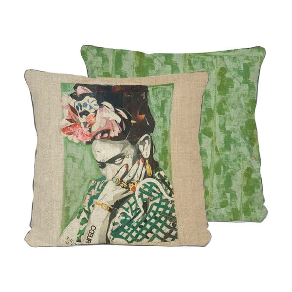 Dvipusis užvalkalas ant pagalvės su lininiu užvalkalu Madre Selva Frida Collage Green, 45 x 45 cm