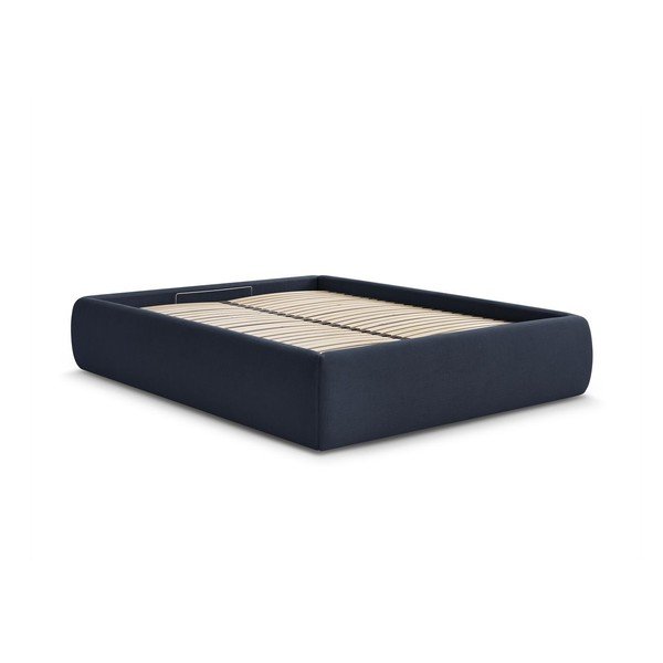 Tamsiai mėlynos spalvos dvigulė lova audiniu dengta su sandėliavimo vieta/be galvūgalio su lovos grotelėmis 160x200 cm Inera – Bobochic Paris