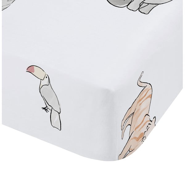 Baltos spalvos iš medvilnės dvigulė vaikų patalynė su guma 135x190 cm Zoo Animals – Bianca