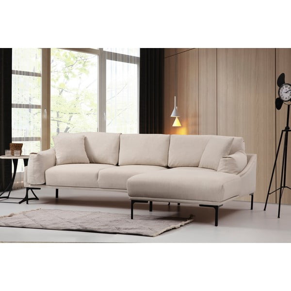 Šviesios smėlio spalvos kampinė sofa Artie Leo, dešinysis kampas-image-3