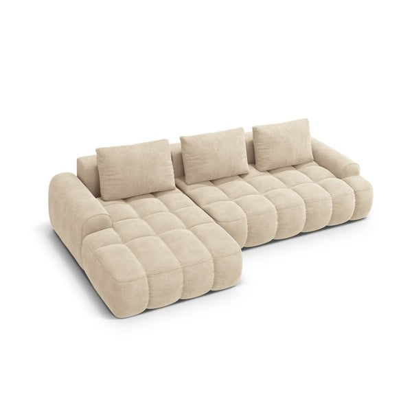 Smėlio spalvos iš velveto sulankstoma/su sandėliavimo vieta kampinė sofa (su kairiuoju kampu/su gultu) Linz – Cosmopolitan Design-image-3