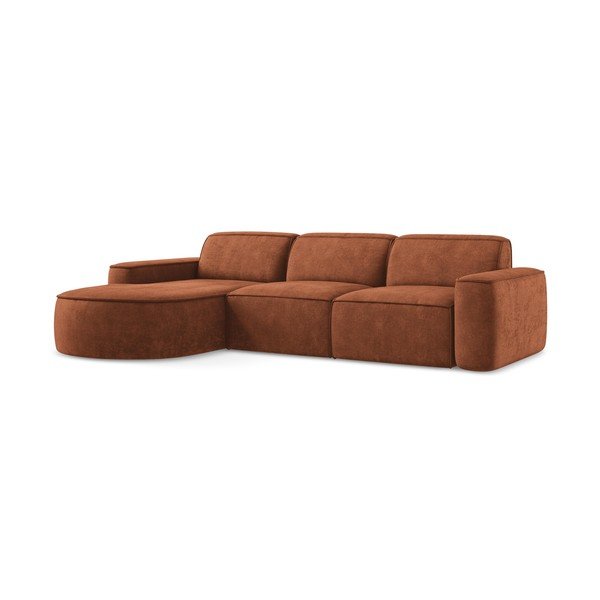 Terakotos spalvos iš šenilinio audinio kampinė sofa (su kairiuoju kampu/su gultu) Omao – Makamii-image-3