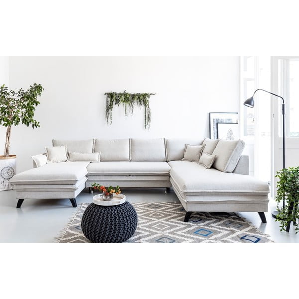 Šviesiai smėlio spalvos U formos sofa-lova Miuform Charming Charlie, dešinysis kampas-image-1