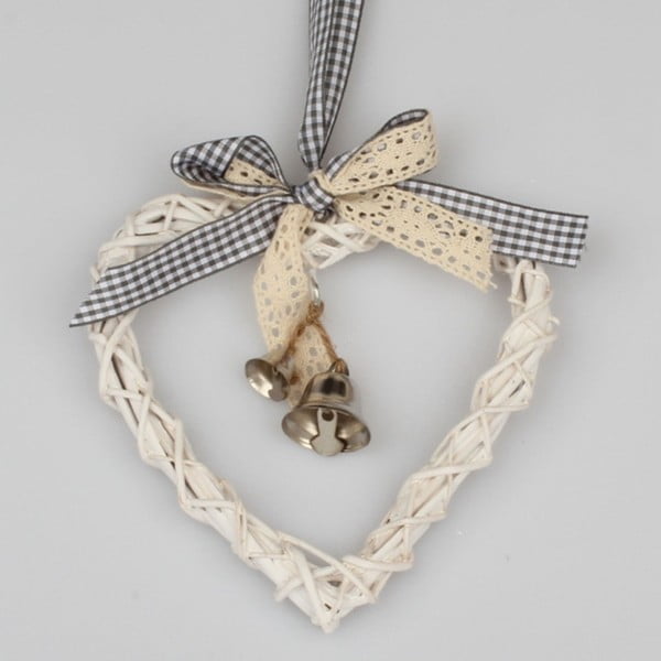 Baltos spalvos rotango pakabinama širdelė Dakls Bell, aukštis 15 cm