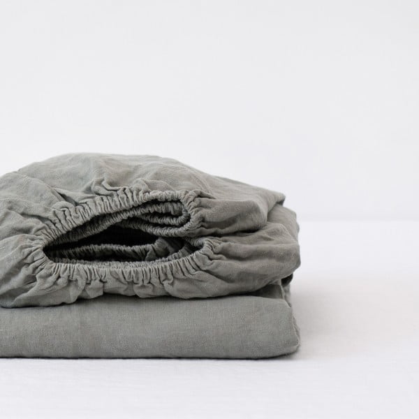 Paklodė khaki spalvos iš lino su guma 140x200 cm – Linen Tales