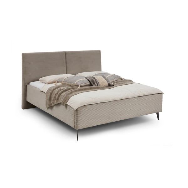 Taupe spalvos dvigulė lova audiniu dengta su sandėliavimo vieta su lovos grotelėmis 180x200 cm Lando – Meise Möbel