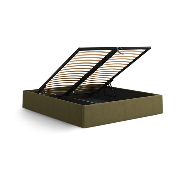 Žalios spalvos dvigulė lova audiniu dengta su sandėliavimo vieta/be galvūgalio su lovos grotelėmis 180x200 cm Susan – Micadoni -image-3