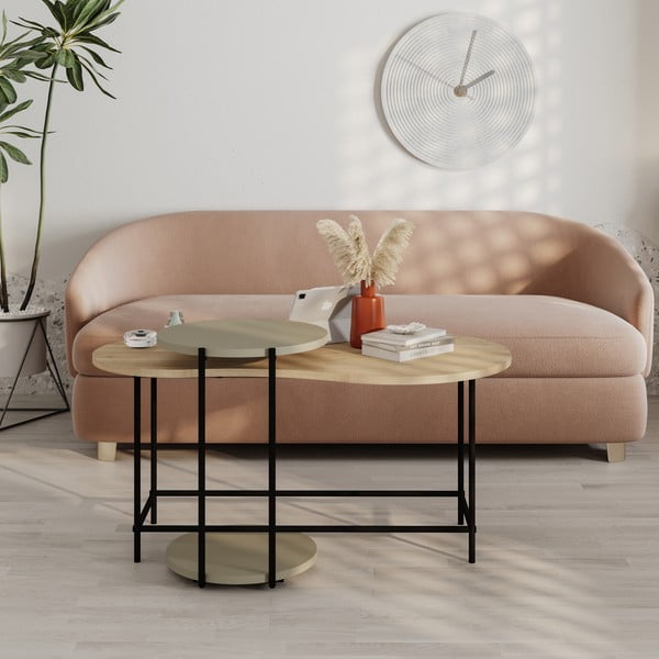 Kavos staliukai 2 vnt. su ąžuolo dekoro stalviršiu 65x103 cm Rosie – Marckeric-image-1