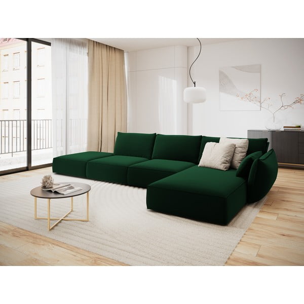 Tamsiai žalios spalvos iš velveto kampinė sofa (su dešiniuoju kampu/su gultu) Vanda – Mazzini Sofas-image-1
