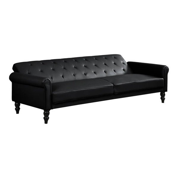 Juodos spalvos reguliuojama/sulankstoma sofa iš dirbtinės odos 222 cm Tyne – Støraa-image-3