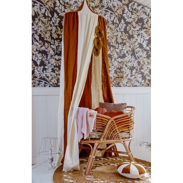 Baltos ir oranžinės spalvos lininis baldakimas Caramel Circus - Moi Mili-image-3