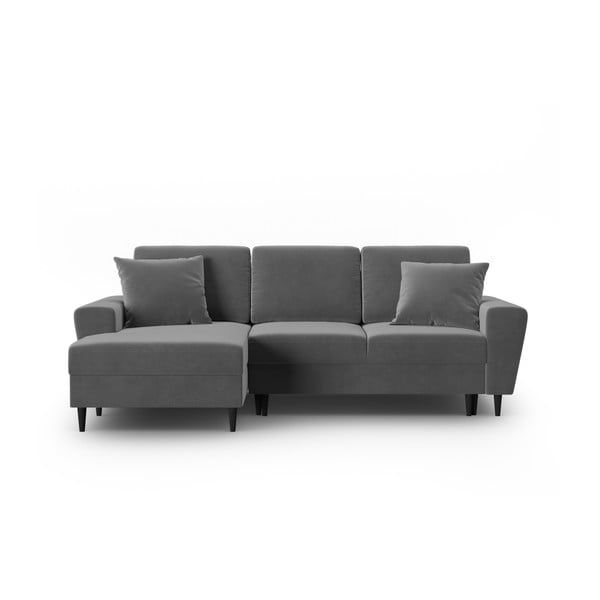 Šviesiai pilkos spalvos iš velveto sulankstoma/su sandėliavimo vieta kampinė sofa (su kairiuoju kampu/su gultu) Kyoto – Cosmopolitan Design