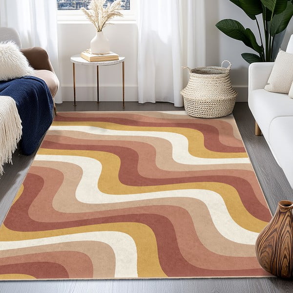 Skalbiamas ochros spalvos/pilkai rožinės spalvos kilimas 160x230 cm Creamy Strawberry Swirl – Mila Home-image-4