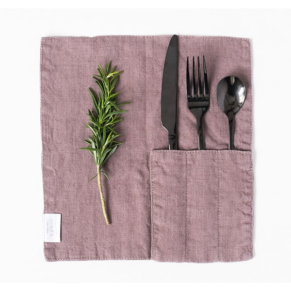 2 violetinės spalvos lininių servetėlių stalo įrankiams rinkinys Linen Tales