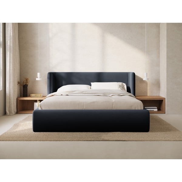 Tamsiai mėlynos spalvos dvigulė lova audiniu dengta su sandėliavimo vieta su lovos grotelėmis 140x200 cm Jason – Windsor & Co Sofas-image-1