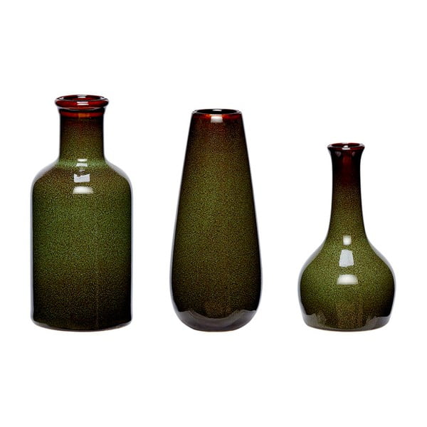3 žalių keraminių vazų rinkinys "Hübsch Frej