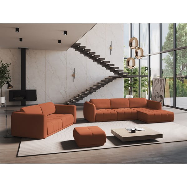 Oranžinės spalvos kampinė sofa (su dešiniuoju kampu) Hoku – Makamii-image-1