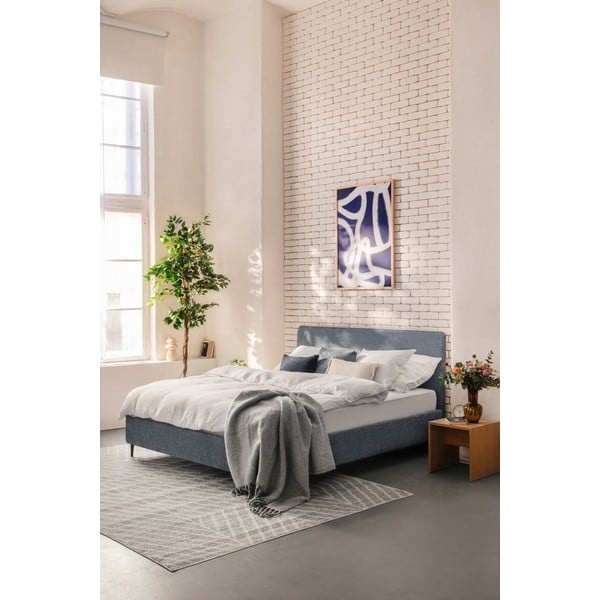 Mėlyna minkšta dvigulė lova su čiužiniu ir grotelėmis 180x200 cm Noira Slim - Bonami Selection-image-1