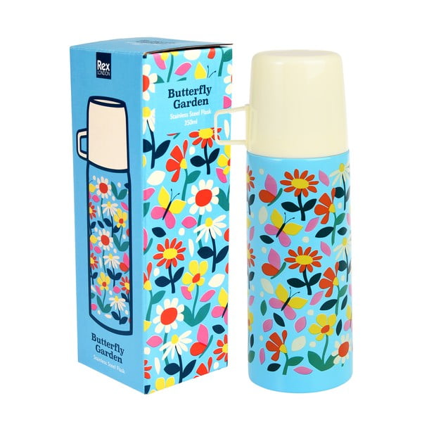 Mėlynos spalvos/kreminės spalvos vaikams termosas 350 ml Butterfly Garden – Rex London-image-2