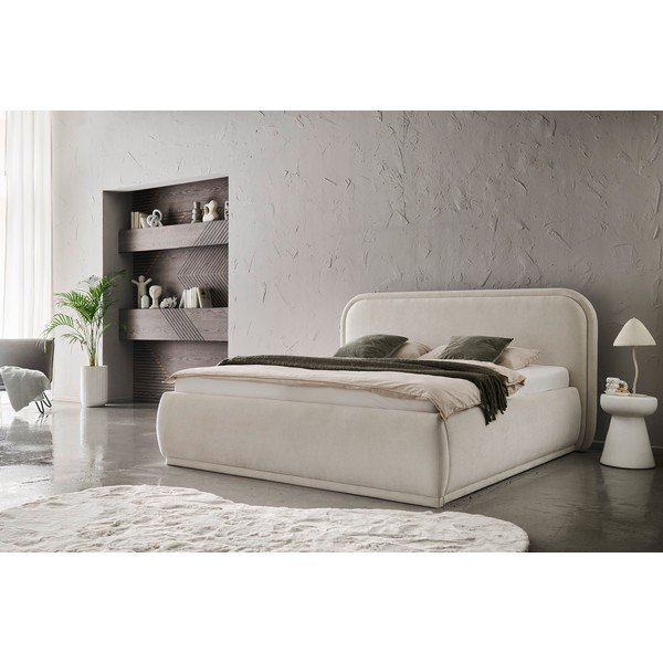Kreminės spalvos dvigulė lova audiniu dengta be grotelių 160x200 cm Soma – Meise Möbel-image-2