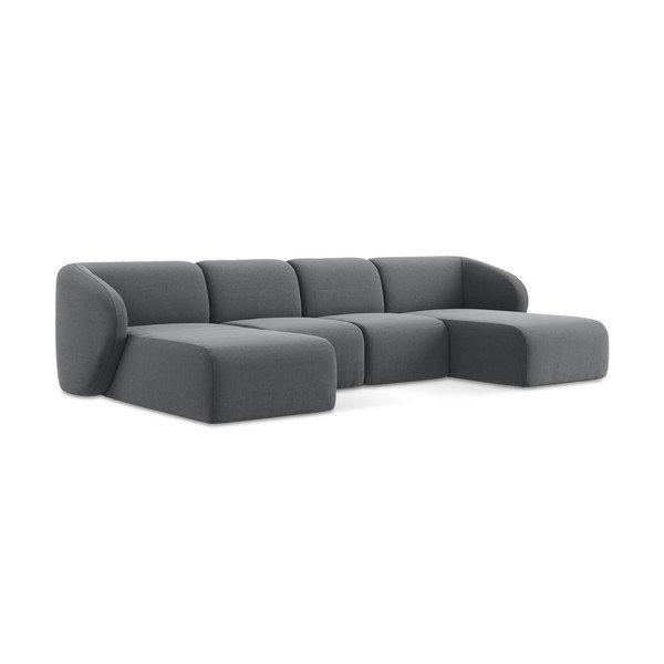 Pilkos spalvos kampinė sofa iš velveto („U“ formos) Lani – Makamii-image-1