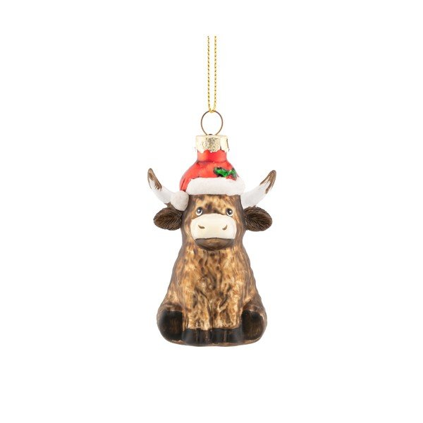 Iš stiklo eglutės papuošimas 4,5 cm Highland Cow – Sass & Belle