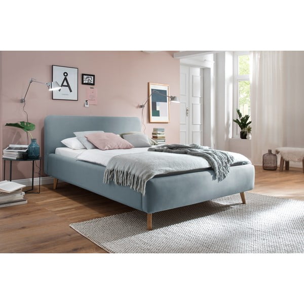 Pilkai mėlynos spalvos dvigulė lova audiniu dengta be grotelių 140x200 cm Mattis – Meise Möbel-image-1